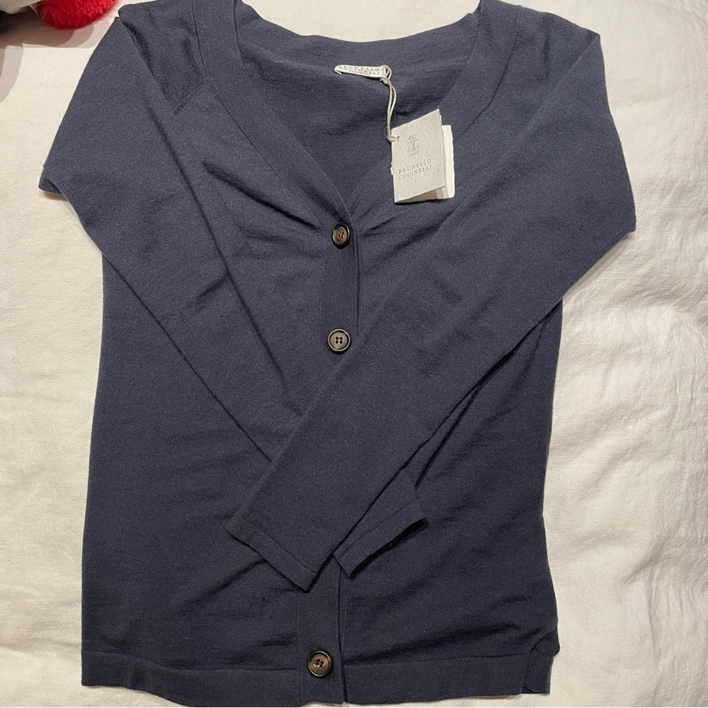 -Brunello Cucinelli Navy Cashmere Cardigan Size M
